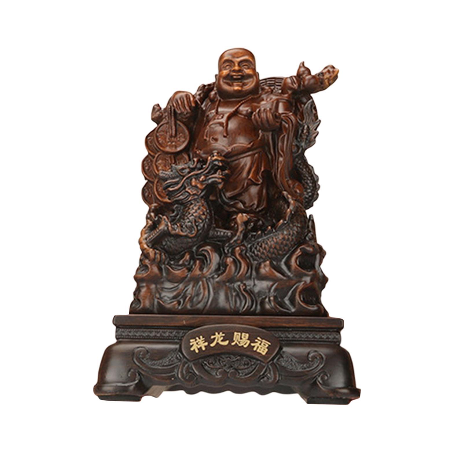 Sitting Buddha Statue, Buddha Sculpture Antique Decorative Feng Shui Chinese Buddha Statue, Laughing Buddha Figurine for Garden Office Desktop