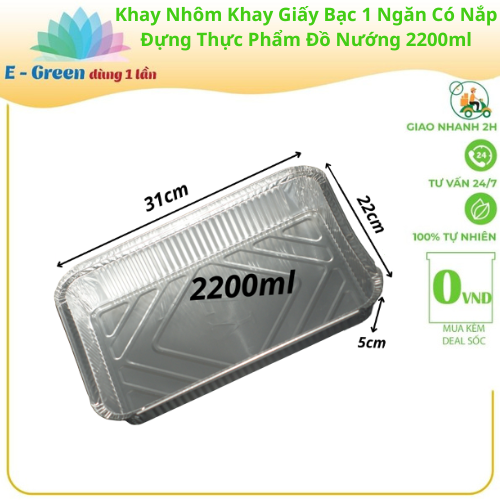 [HCM]Combo 10 Khay Nhôm, Khay Giấy Bạc 1 Ngăn 2200ml Có Nắp, Đựng Thực Phẩm, Đồ Nướng,Tiện Lợi - Egreendùng1lần