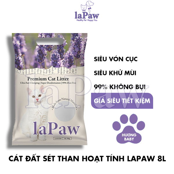 Cát vệ sinh cho mèo laPaw đất sét mix than hoạt tính 8L - Cà phê