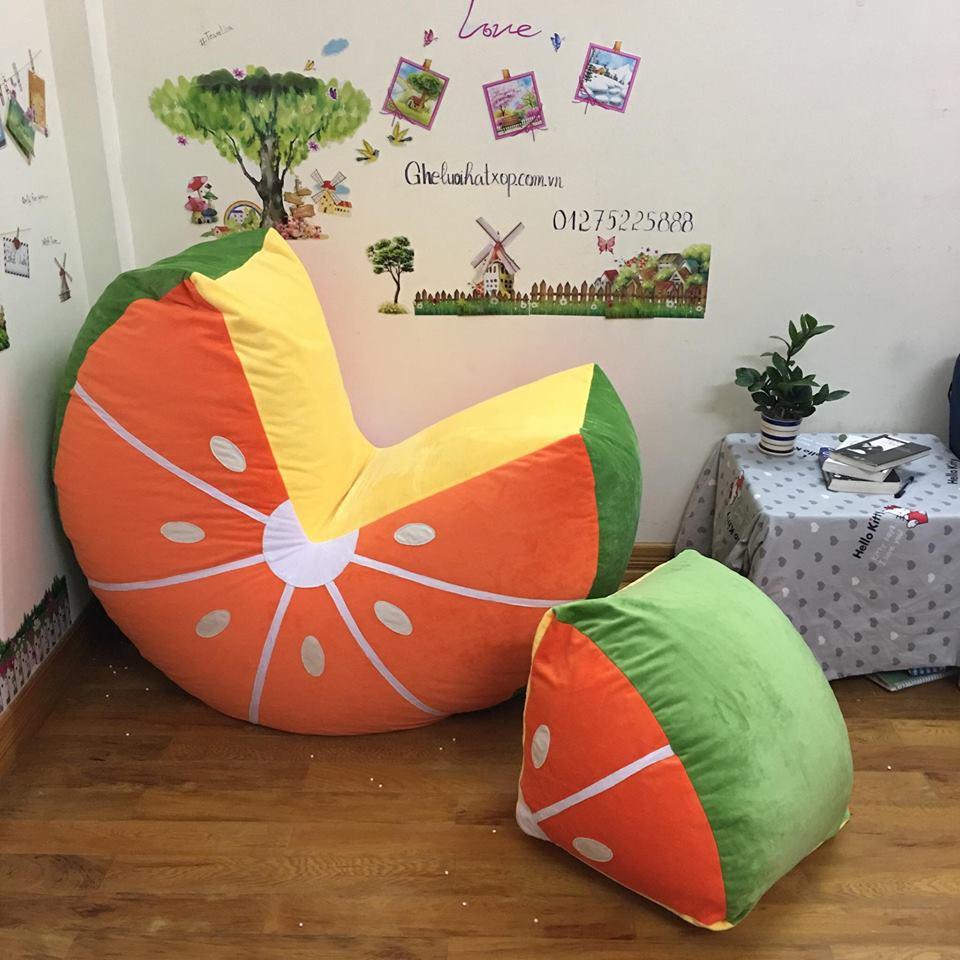 Sofa hạt xốp hình hoa quả. cỡ S, vỏ nhung ruột xốp Babykid