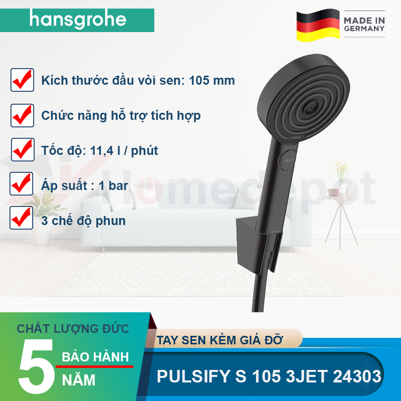 Tay sen kèm giá đỡ HANSGROHE Pulsify Select S 105 3jet 24303