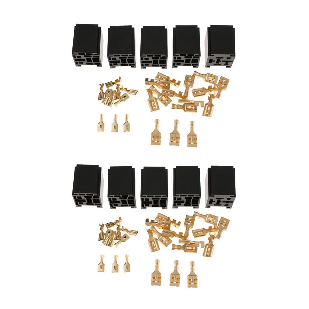 10Pcs 80A Relay Connector 5-Pin Mounting Socket + Terminals Base Holder SPST