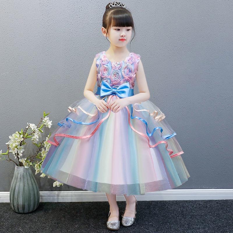 Đầm voan công chúa cho bé gái dự tiệc màu sắc cầu vồng size 15-30kg hàng Quảng Châu cao cấp