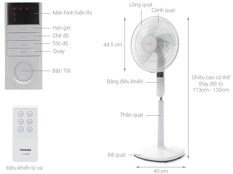 Quạt cây có điều khiển Toshiba F-LSA20(W)VN - Hàng chính hãng