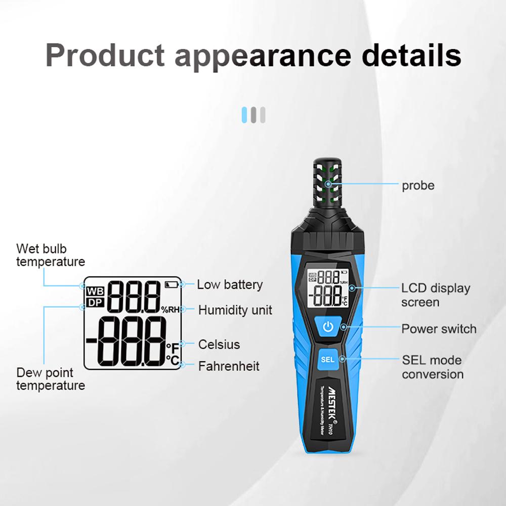 Handheld Digital LCD Display Temperature and Humidity Monitoring Meter Multifunctional Hygrothermograph ℃ and ℉ Switchable