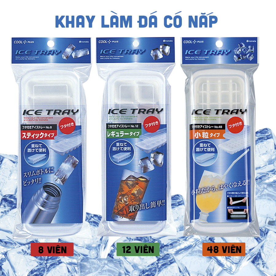 Khay Làm Đá Có Nắp Đậy Inomata Ice Tray 8 Viên - 12 Viên - 48 Viên - Khay 12 Viên