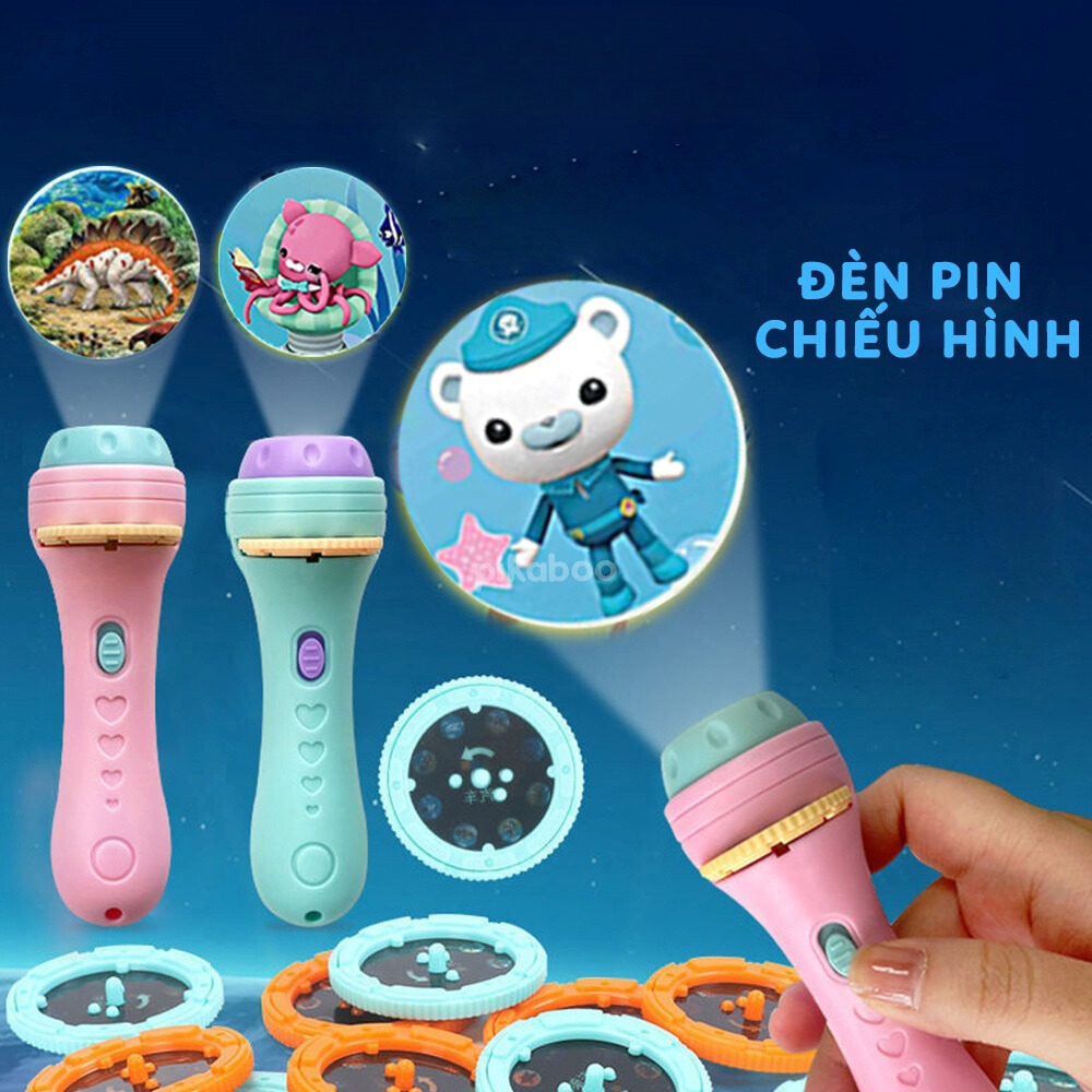 Đèn pin chiếu hình Pikaboo 24 hình ngộ nghĩnh đáng yêu gồm hình động vật siêu nhân hoa quả gần gũi cho bé yêu