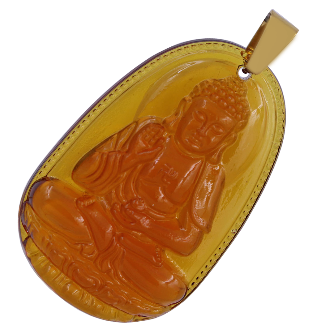 Mặt Phật A di đà pha lê trà 3.6 cm kèm móc và vòng cổ dây cao su đen, Mặt Phật bản mệnh