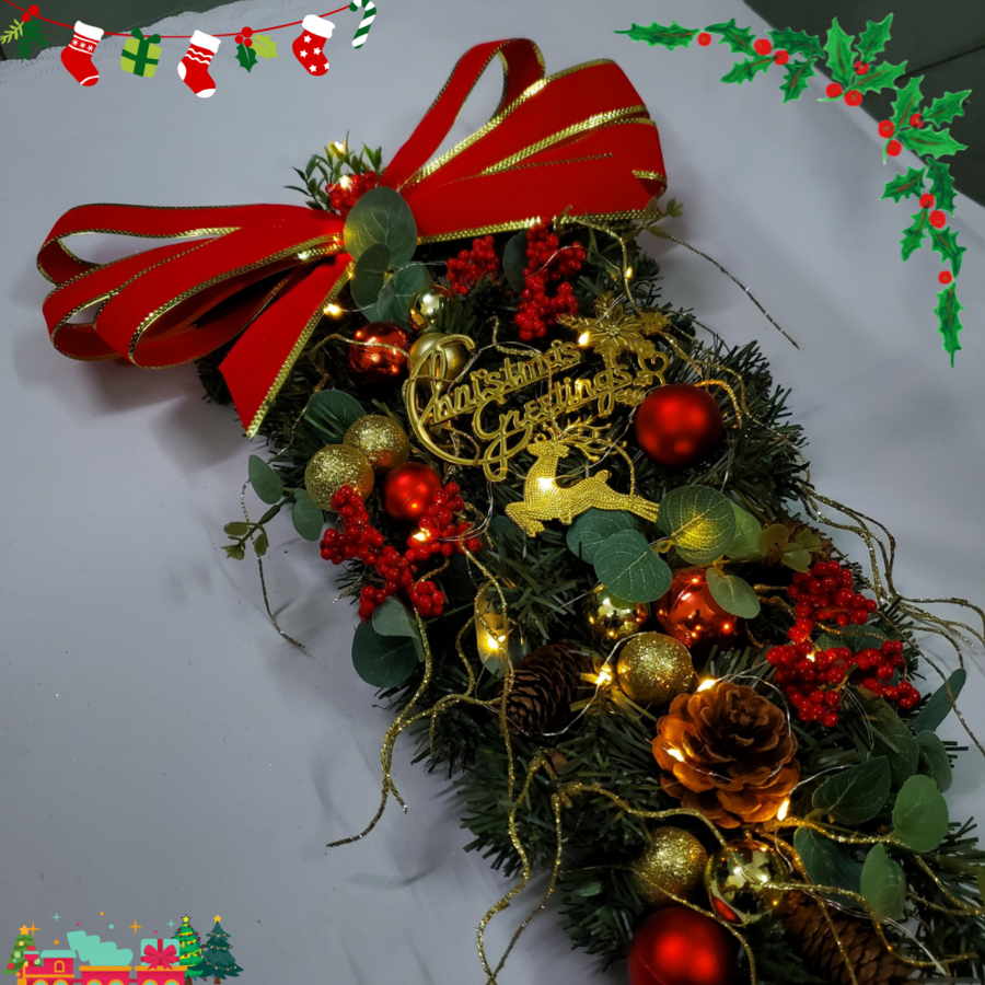 Chùm Thông Treo Tường CT01 Nơ Nhung Đỏ Trang Trí Noel Giáng Sinh