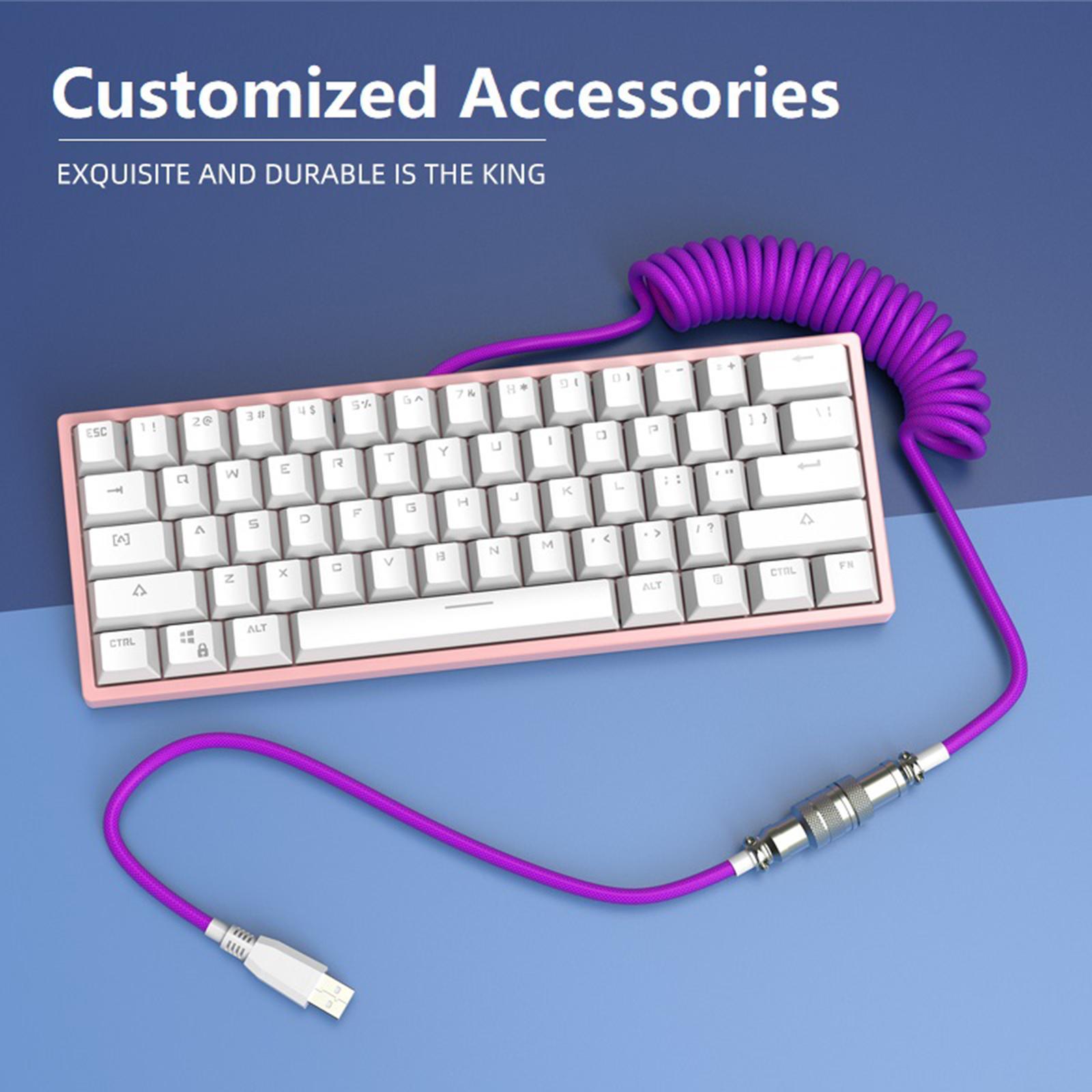 2PCS 2.2M Type-C Keyboard Cables Coiled USB for Mechanical Keyboard Metal