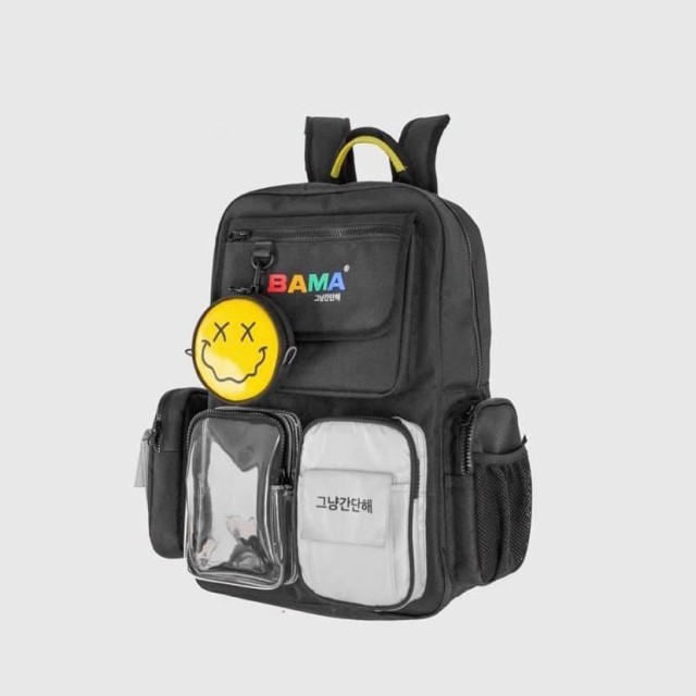 Bộ Sản Phẩm Balo Đi Học Local Brand Bama, Túi Tròn Mặt Cười, Túi Chéo Chống Nước