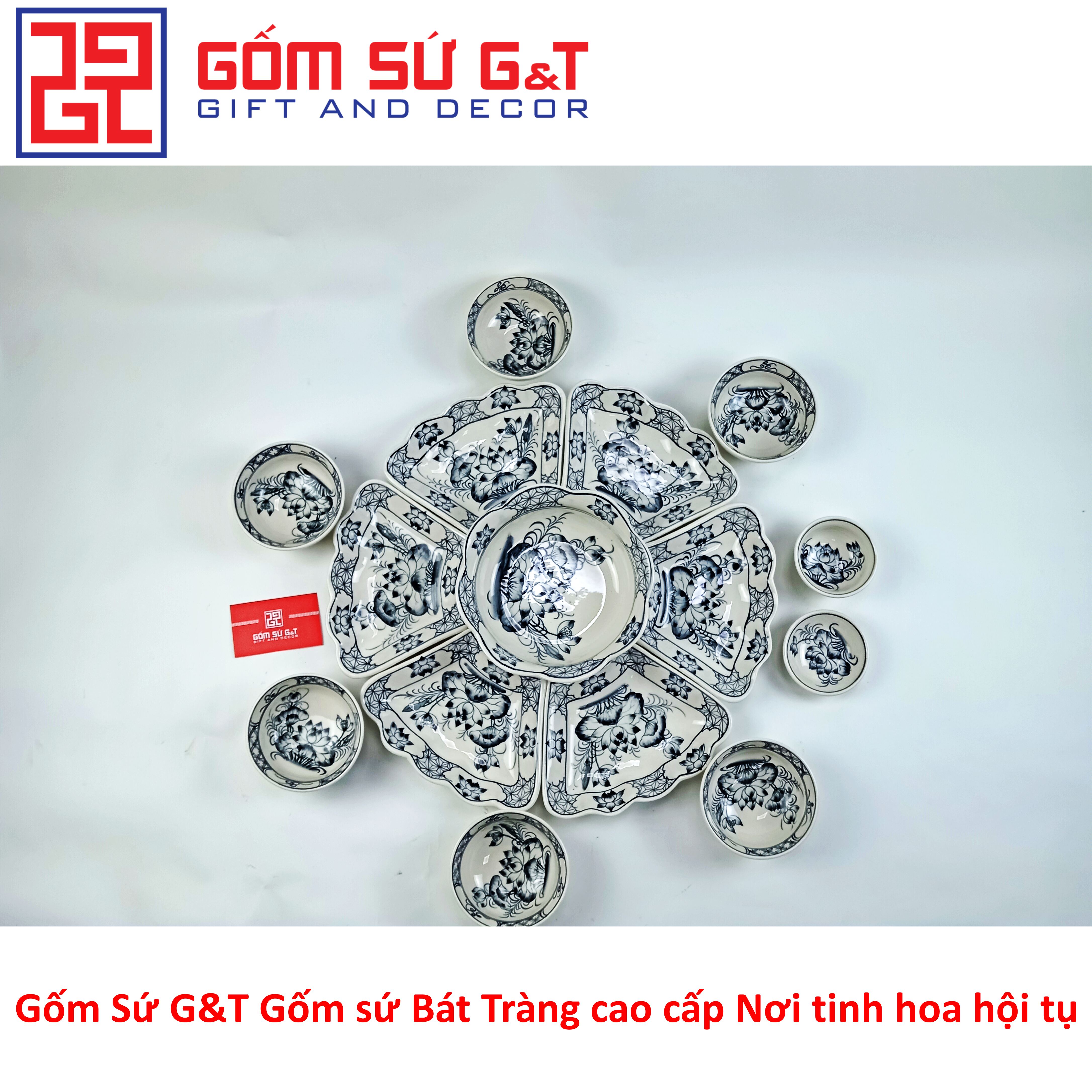 Bộ đồ ăn mặt trời vẽ sen tràm Gốm Sứ G&T