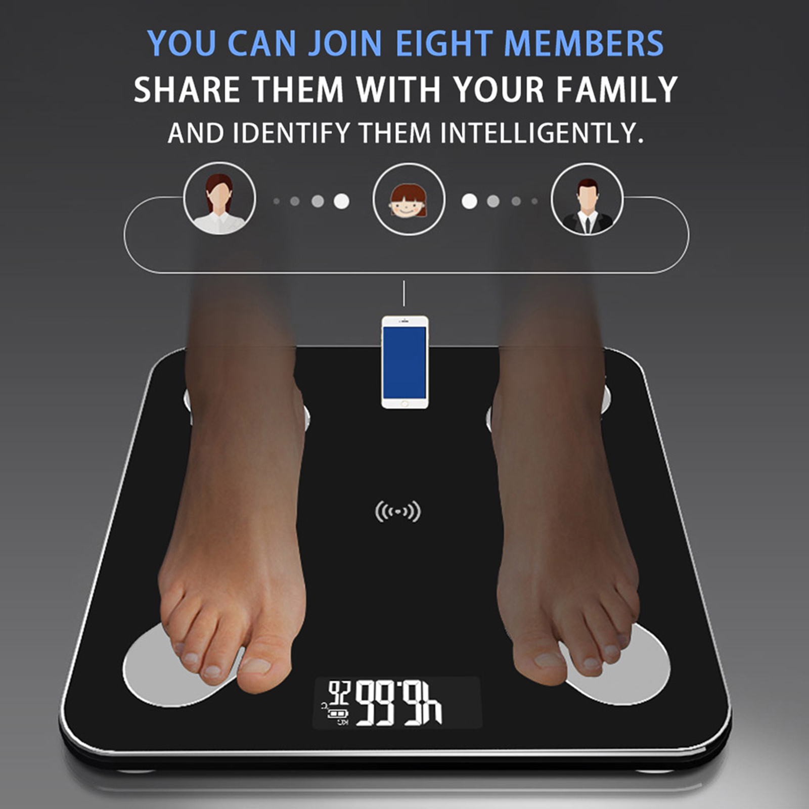 Cân Sức Khỏe Thông Minh BMI LCD Đo Lượng Mỡ Cơ Thể Đặt Trong Phòng Tắm Hỗ Trợ Đo Khối Lượng Cơ APP