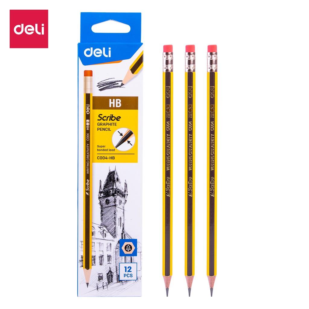 Bút chì than HB 2B có tẩy graphite Deli - dùng để đi thi - nhạy với máy chấm - 1 chiếc / 12 chiếc - EC004 / EC001
