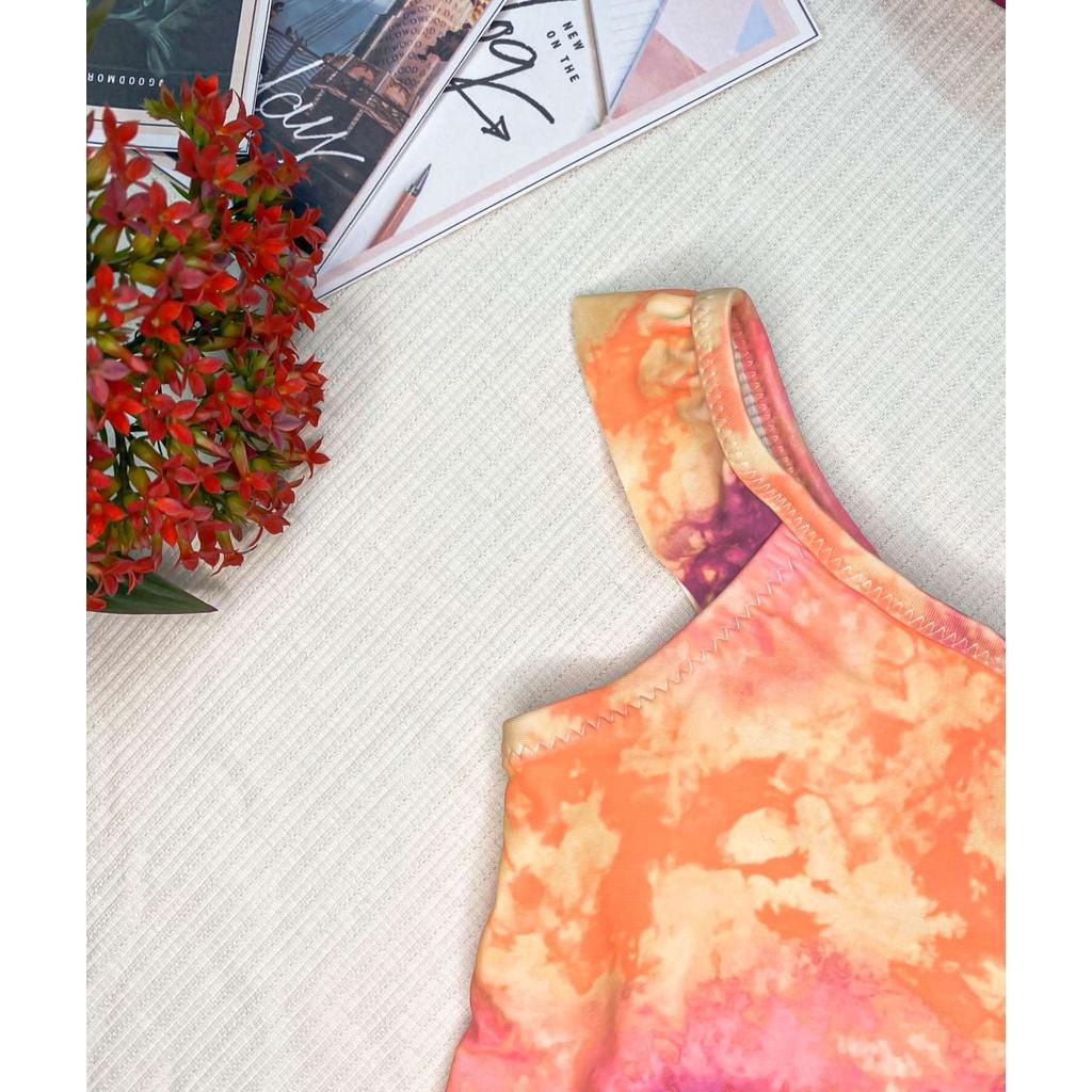 9M-5T Bikini đồ bơi đi biển 1 mảnh màu tye dye bé gái hở lưng dây bèo cổ yếm tròn chống nắng