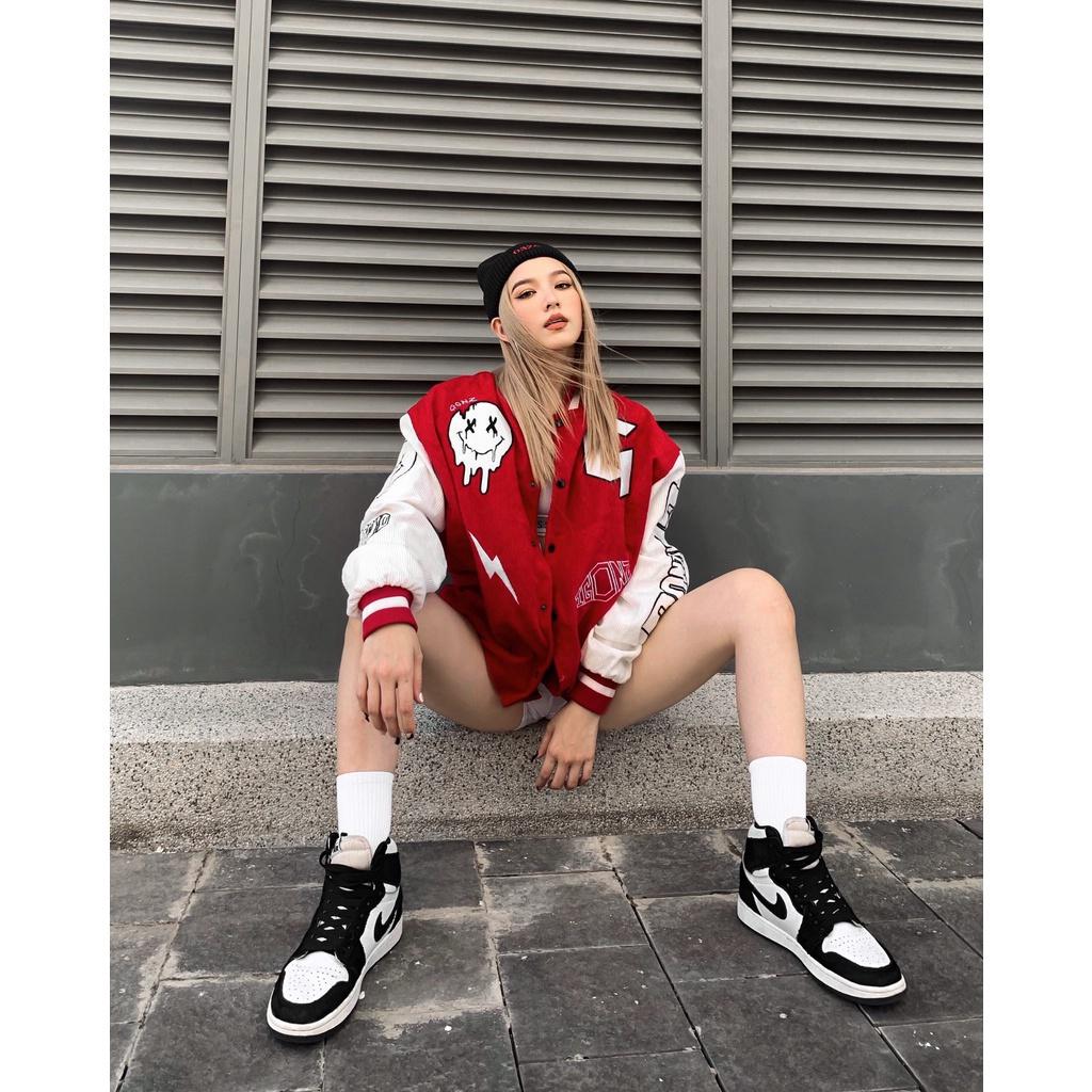 Áo Khóac Form Rộng Nhung Tâm Jacket Varsity Graffiti V4