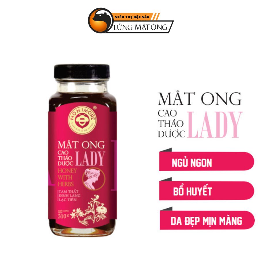 Mật ong thượng hạng - cao thảo dược Lady Honimore - dành cho Phụ nữ (Mật ong rừng bổ sung cao Tam Thất, cao Lạc Tiên, cao Đinh Lăng)