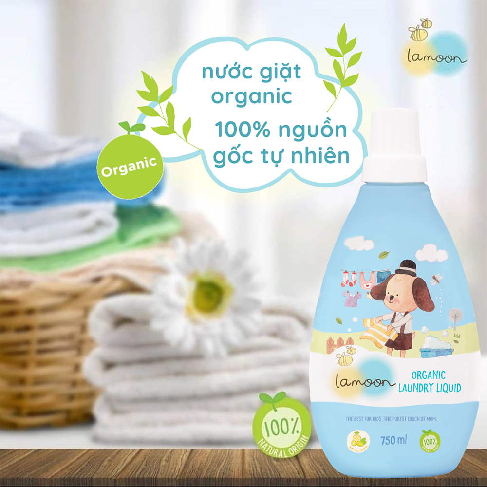 COMBO Nước giặt đồ sơ sinh Organic an toàn cho bé Lamoon Dạng Bình 750ml - Túi 700ml Refill