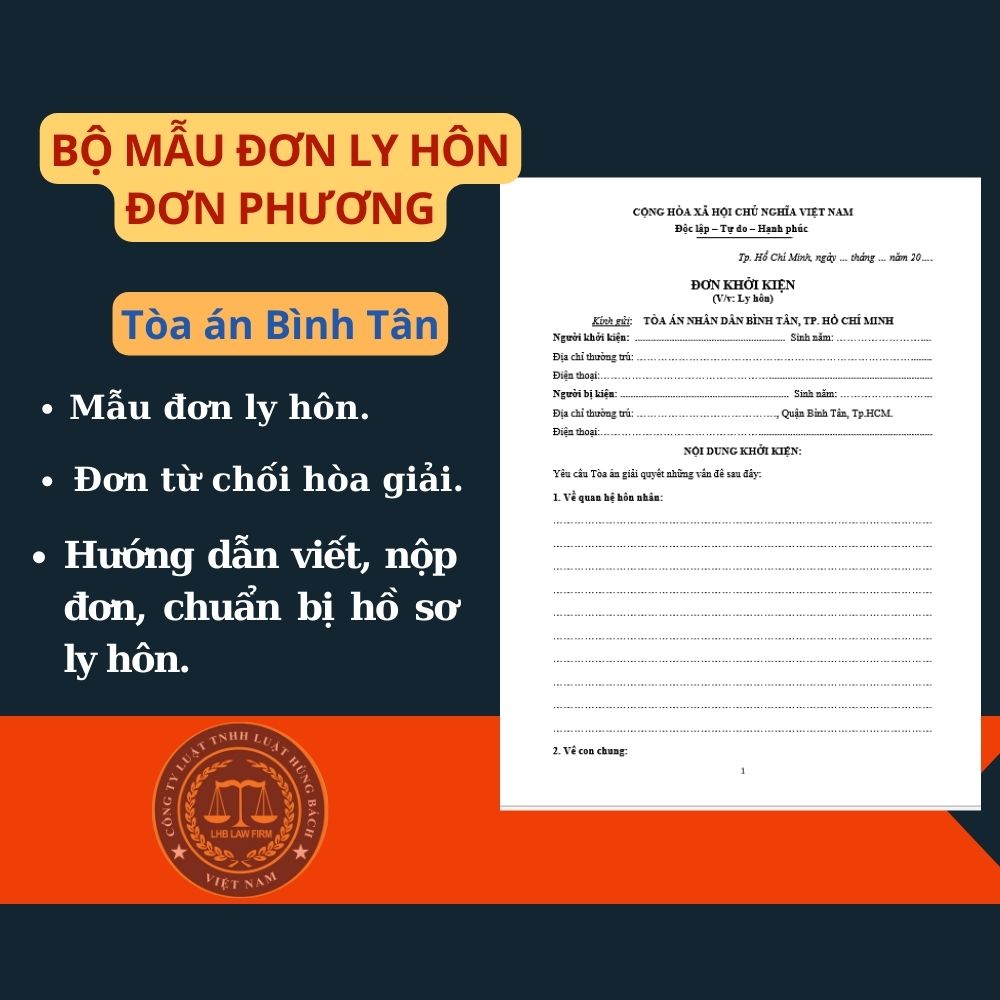 Mẫu đơn ly hôn đơn phương Tòa án quận Bình Tân + tài liệu hướng dẫn chi tiết