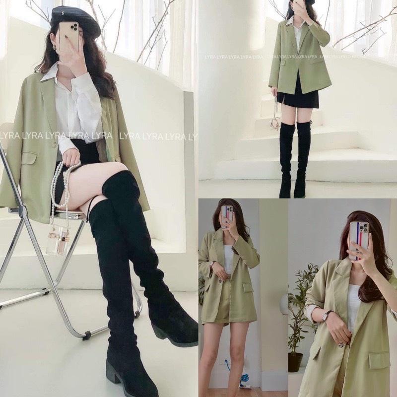 Áo blazer dài tay tông xanh lá đậm pháp lạ mắt form áo siêu to Áo blazer Dày dặn dáng rộng