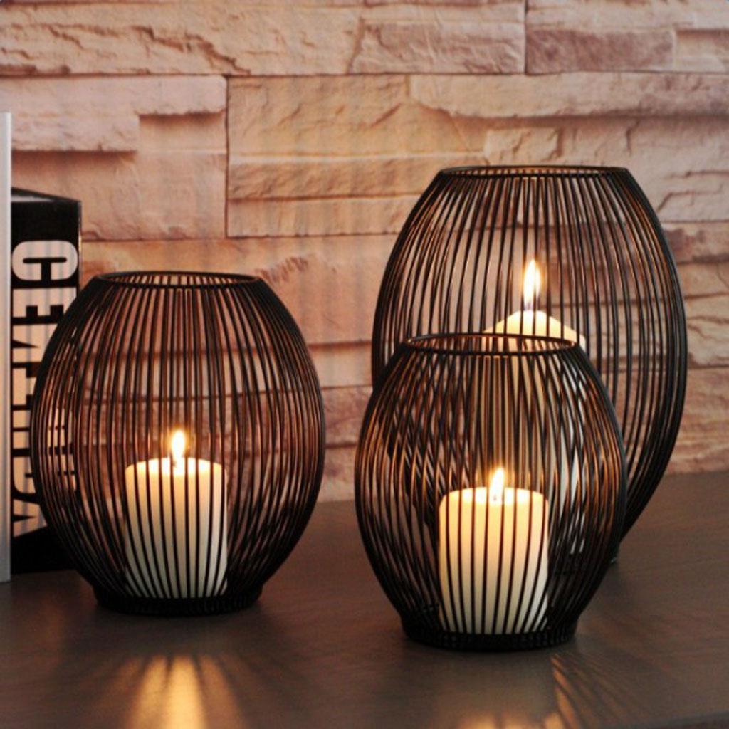 2 x Wire Iron Metal Candle Holder Cage Home Ornament Indoor Background Decor