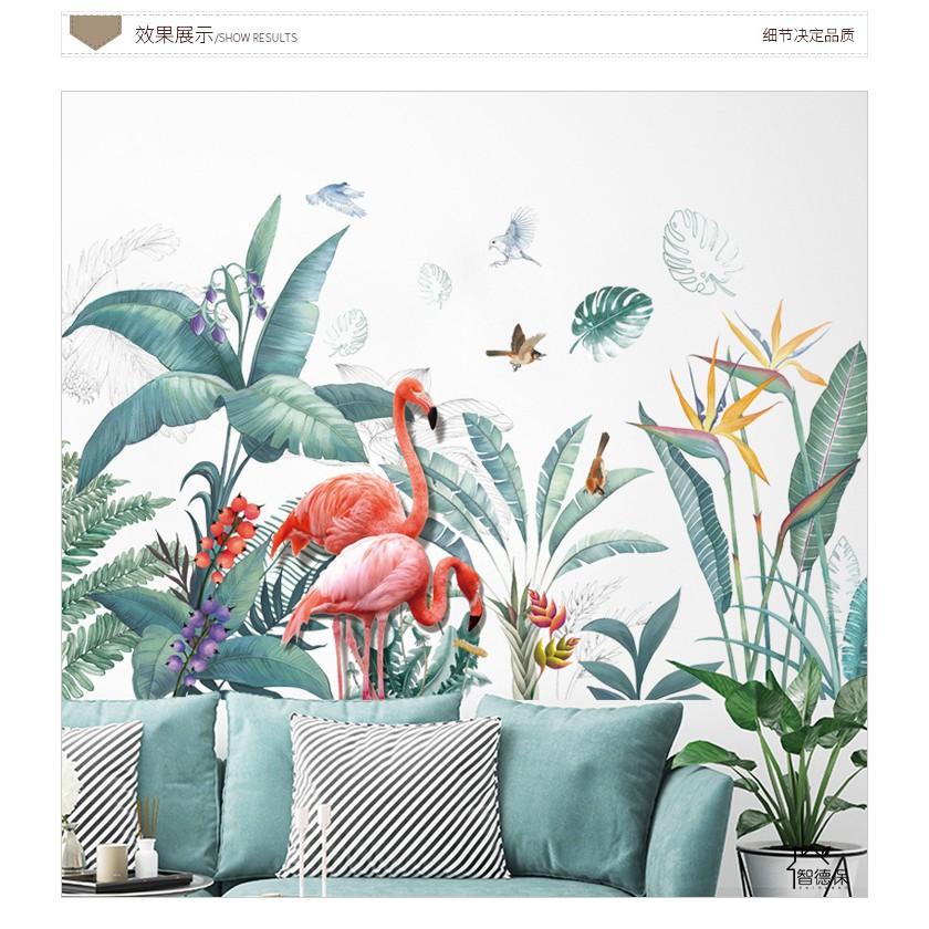 Giấy Dán Tường Hình Lá Và Chim Hạc