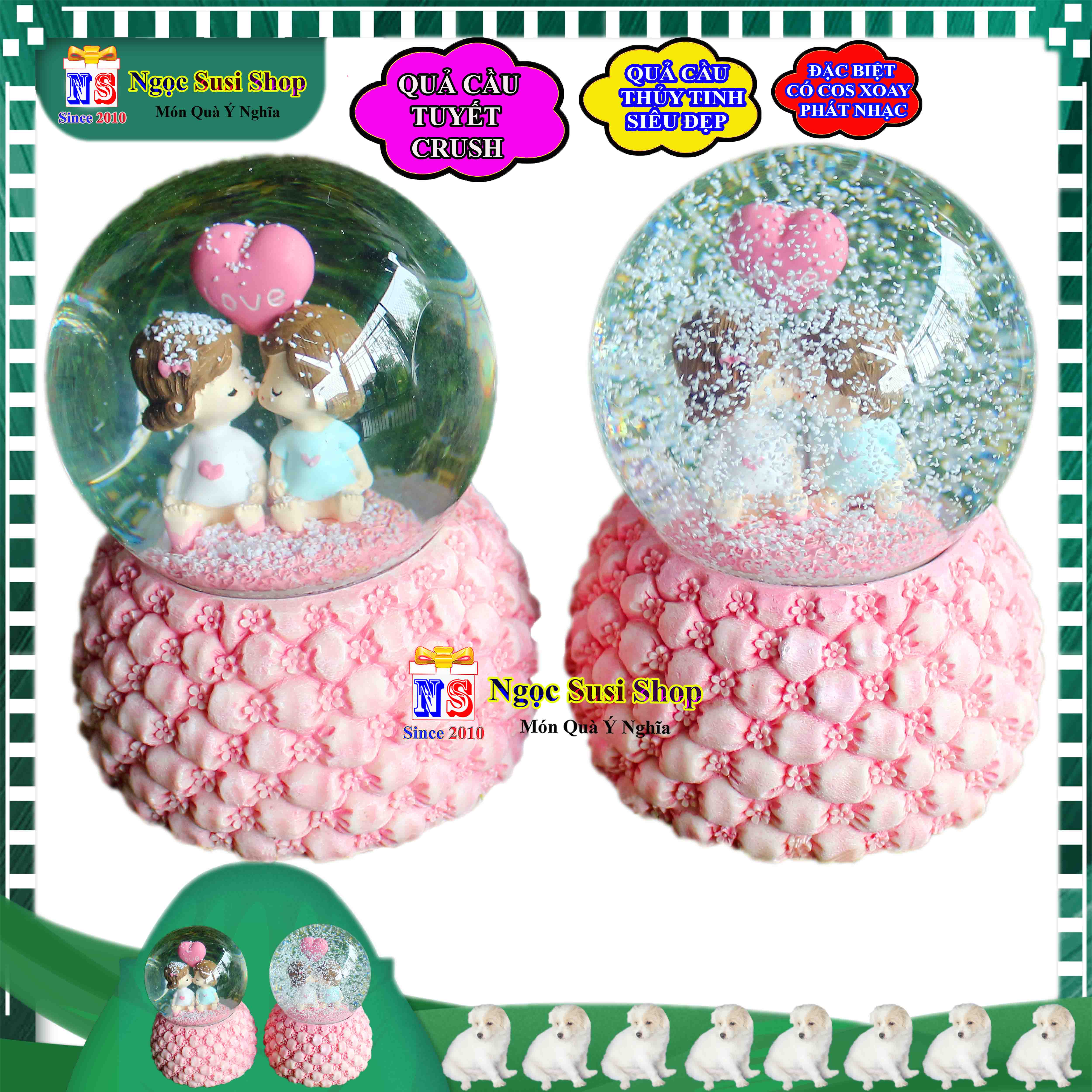 QUẢ CẦU TUYẾT CẶP ĐÔI LOVE CRUSH SIZE LỚN SIÊU DỄ THƯƠNG - ĐẶC BIỆT XOAY COS PHÁT NHẠC NHA