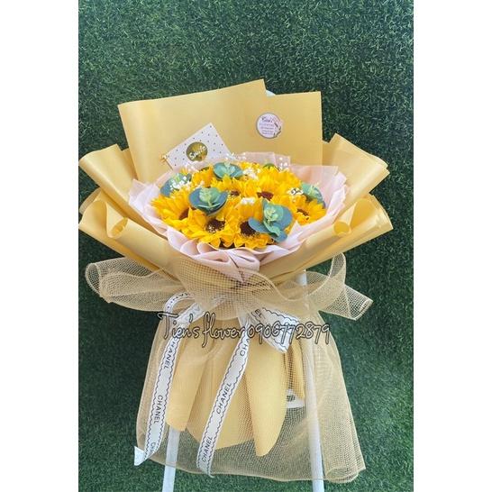 Bó hoa hướng dương 20 bông kèm baby khô tặng túi và thiệp