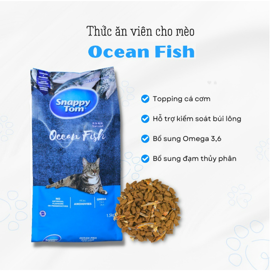 Thức Ăn Hạt Cho Mèo Snappy Tom có Topping Cá Cơm Cho Mèo - 1.5Kg