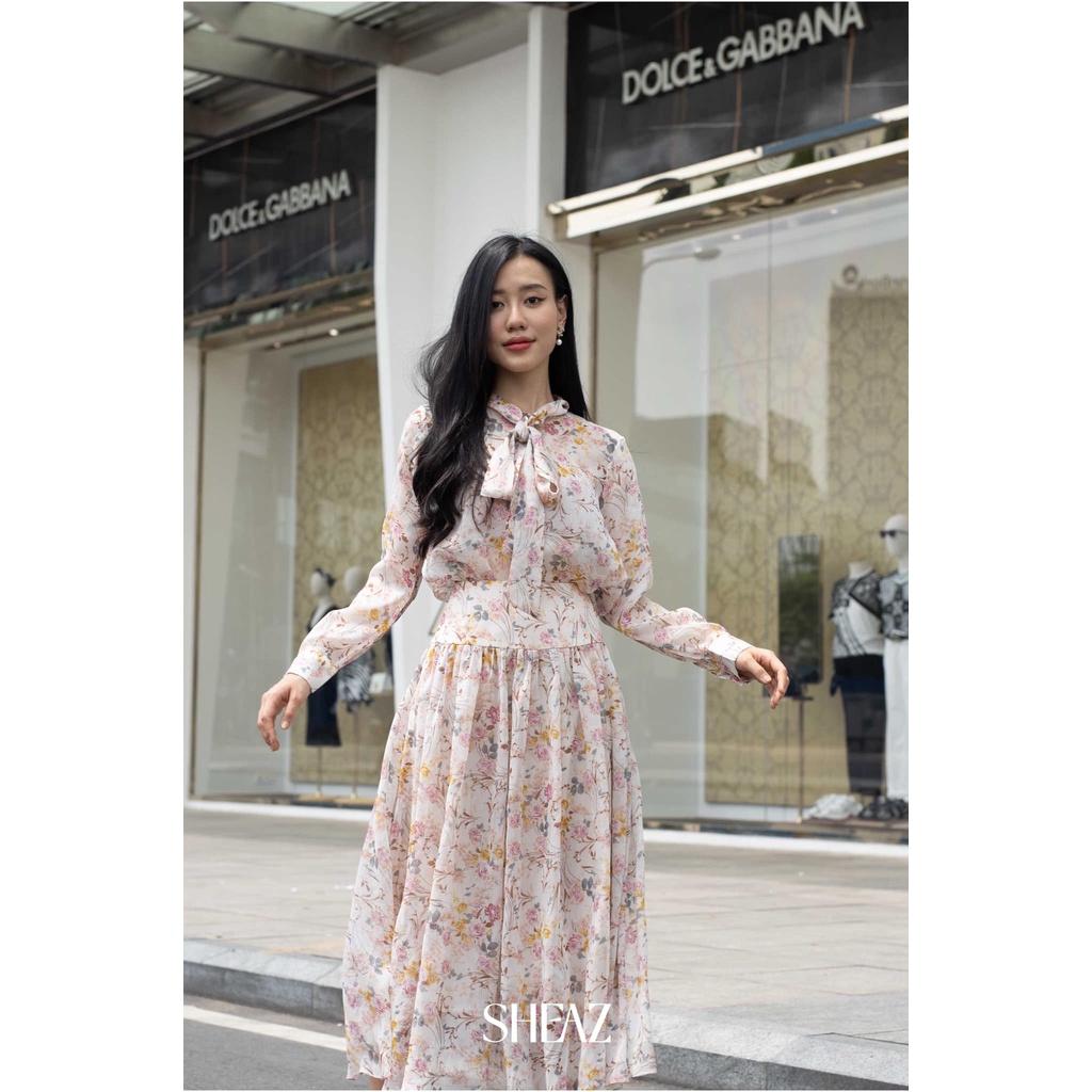 SHEAZ Áo sơ mi tơ hoa công sở, phong cách Hàn Quốc