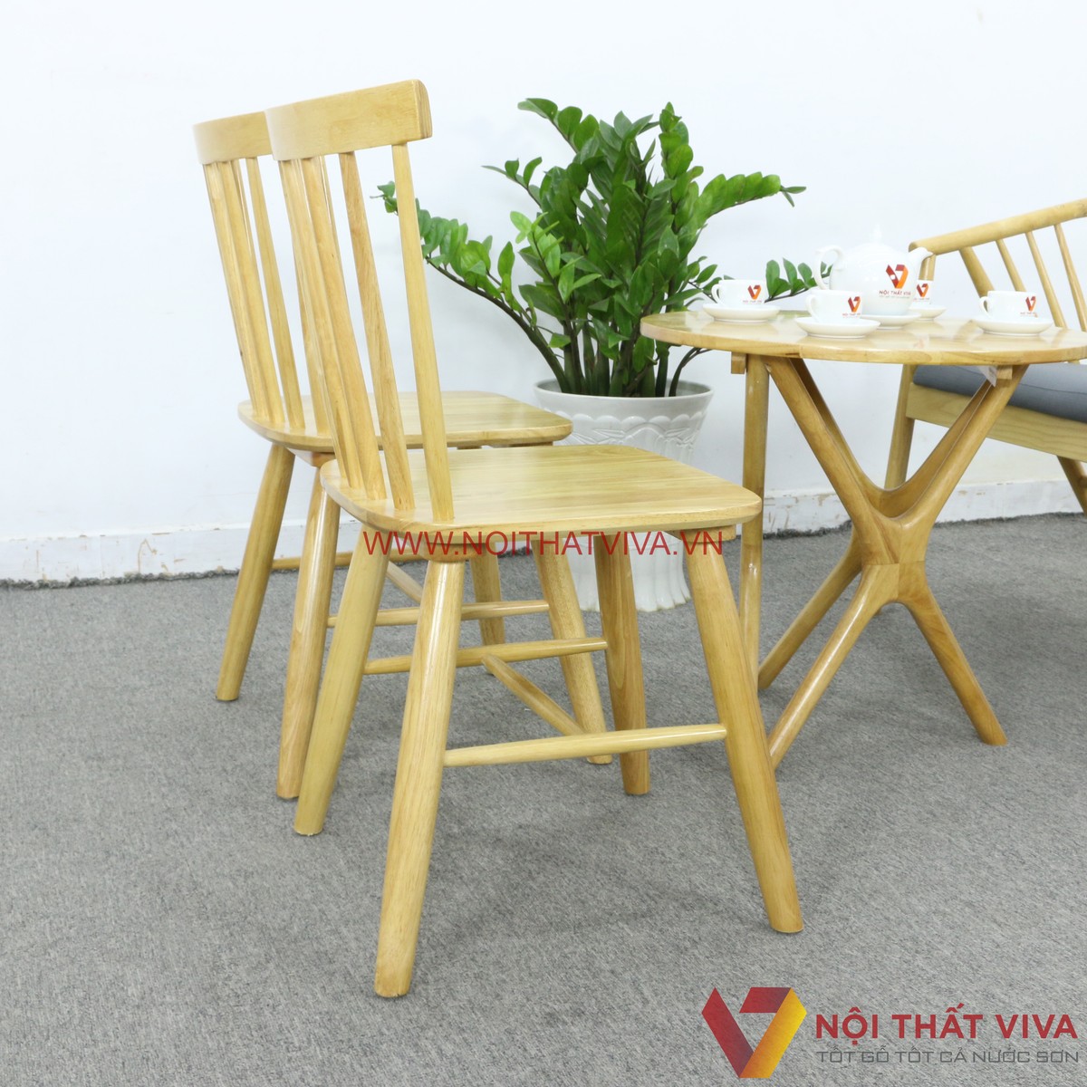 Bàn Cafe Ngoài Trời Ghế Genny 24 Nan Chân Choãi Gỗ Cao Su Màu Vàng Đẹp