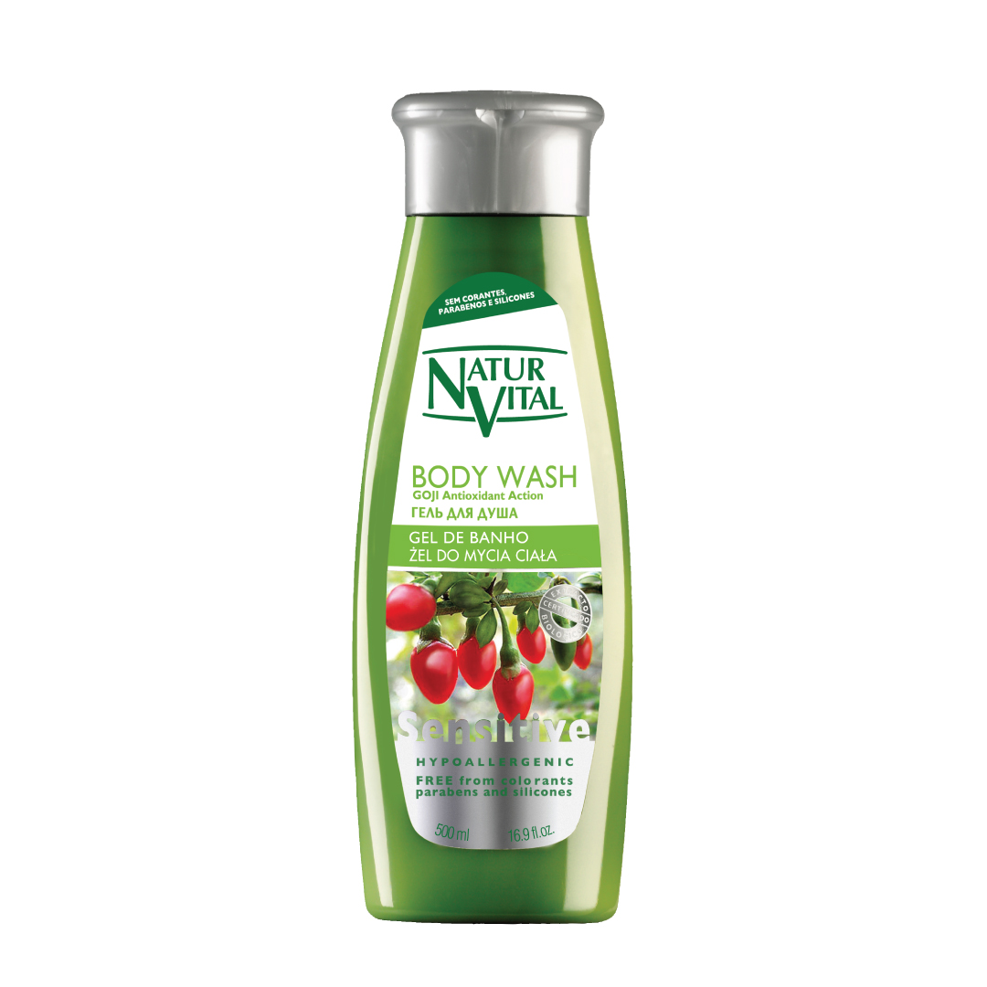 Sữa Tắm Dưỡng Ẩm NaturVital Sensitive Shower Gel Chiết Xuất Goji & Hạt Lanh Phù Hợp Cho Da Nhạy Cảm, Giúp Bảo Vệ, Cân Bằng Độ Ẩm Tự Nhiên (500ml)