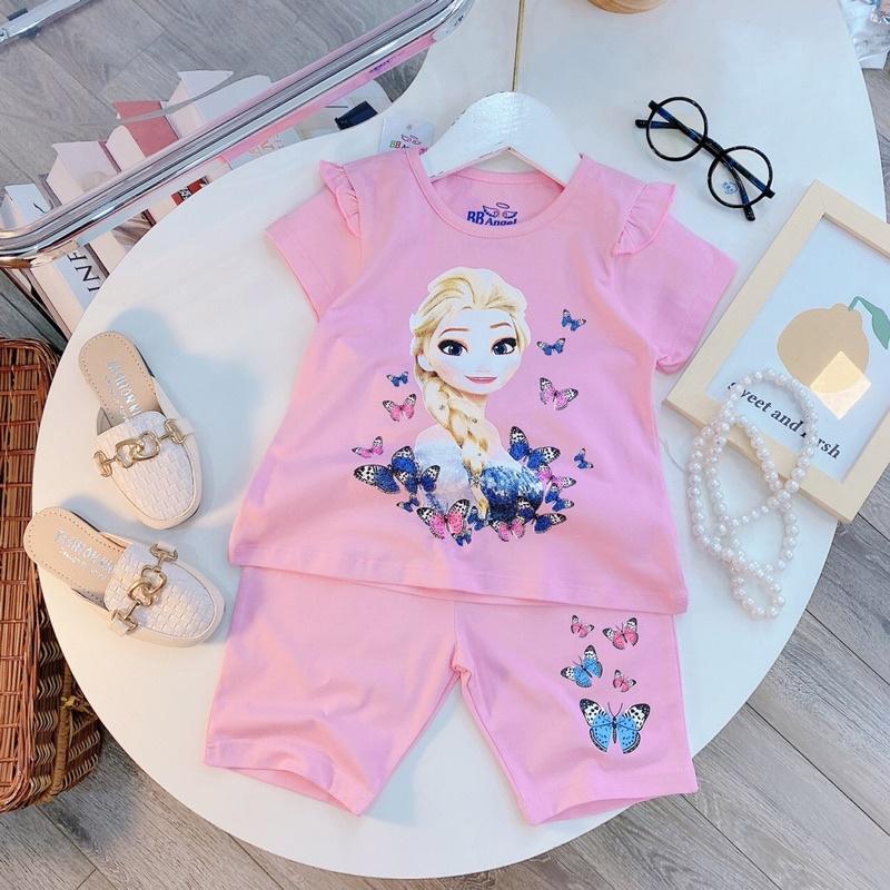 Bộ bé gái công chúa Elsa - nhân vật hoạt hình bé gái nào cũng mê với bốn màu hồng phấn, hồng sen, ghi, vàng