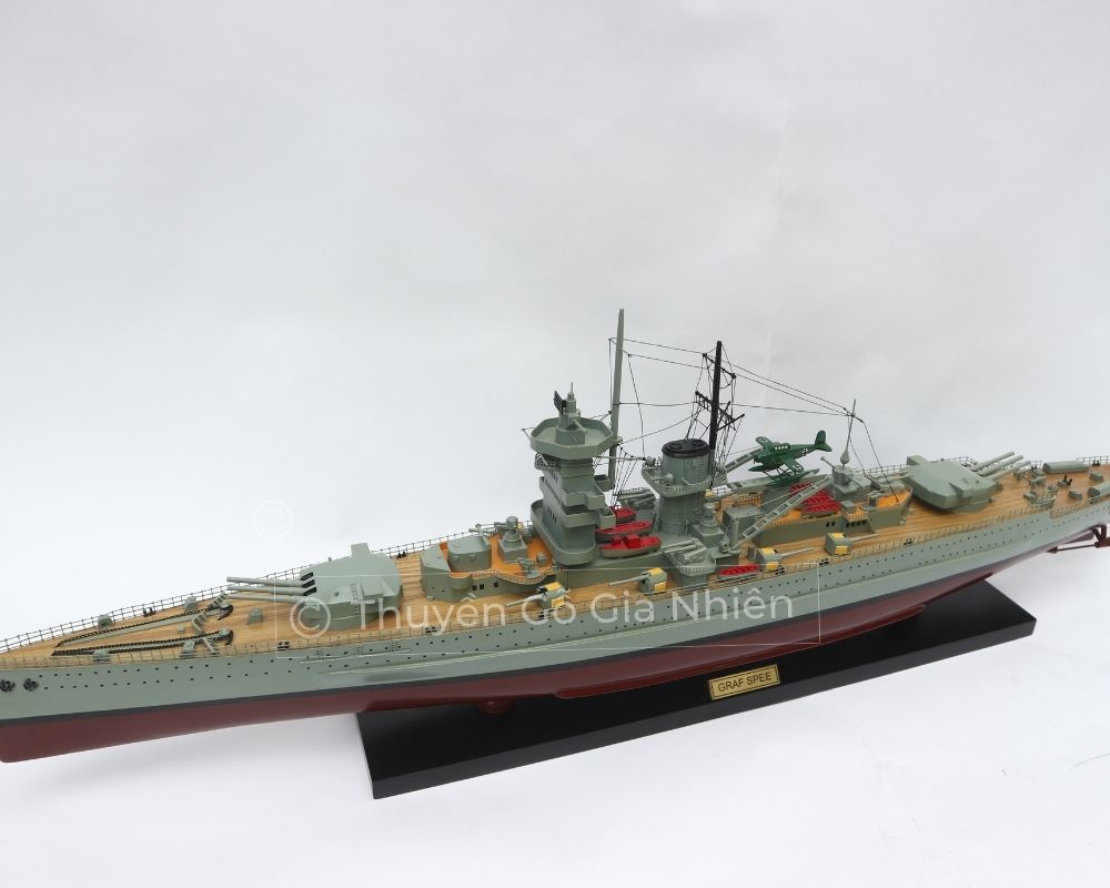 Mô Hình Thuyền Gỗ Phong Thủy Dạng Thuyền Chiến GRAF SPEE Chính Hãng Hàng Xuất Khẩu Chất Lượng Cao