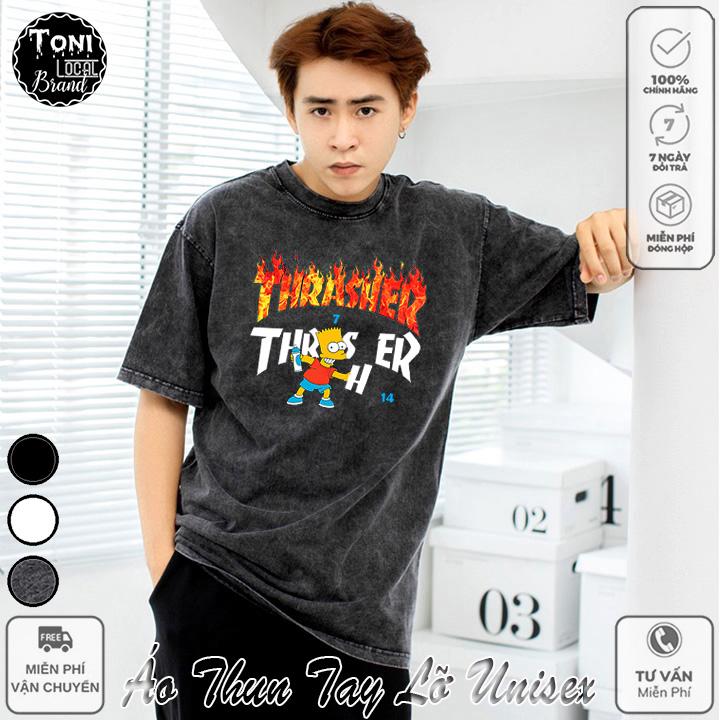 Áo Thun Tay Lỡ Local Brand THRASHER Cotton 100 form rộng nam nữ Unisex