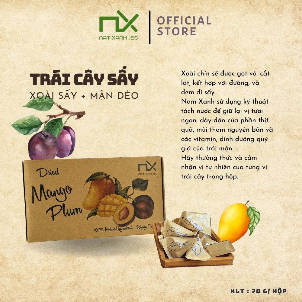 HỘP TRÁI CÂY SẤY 70G (100G) NAM XANH