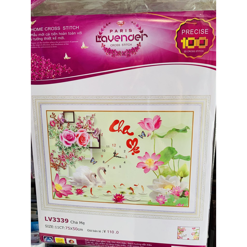 Tranh thêu chữ thập đồng hồ cha mẹ uyên ương LV3339 70 x 50 cm  - chưa thêu