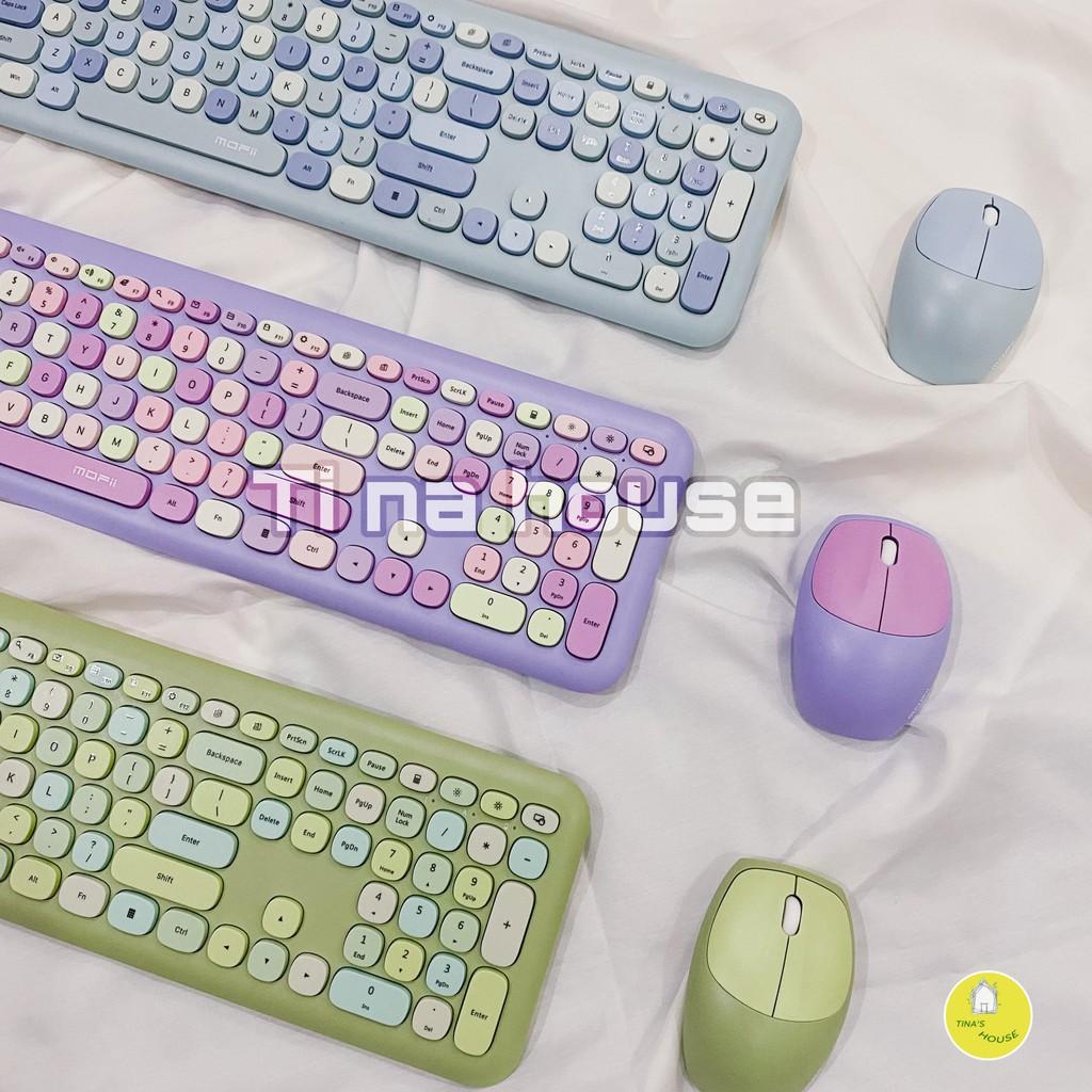 Bộ Bàn Phím Chuột Giả Cơ Không Dây Candy Mofii Dễ Thương 100% layout - Tặng sticker - Hàng Chính Hãng