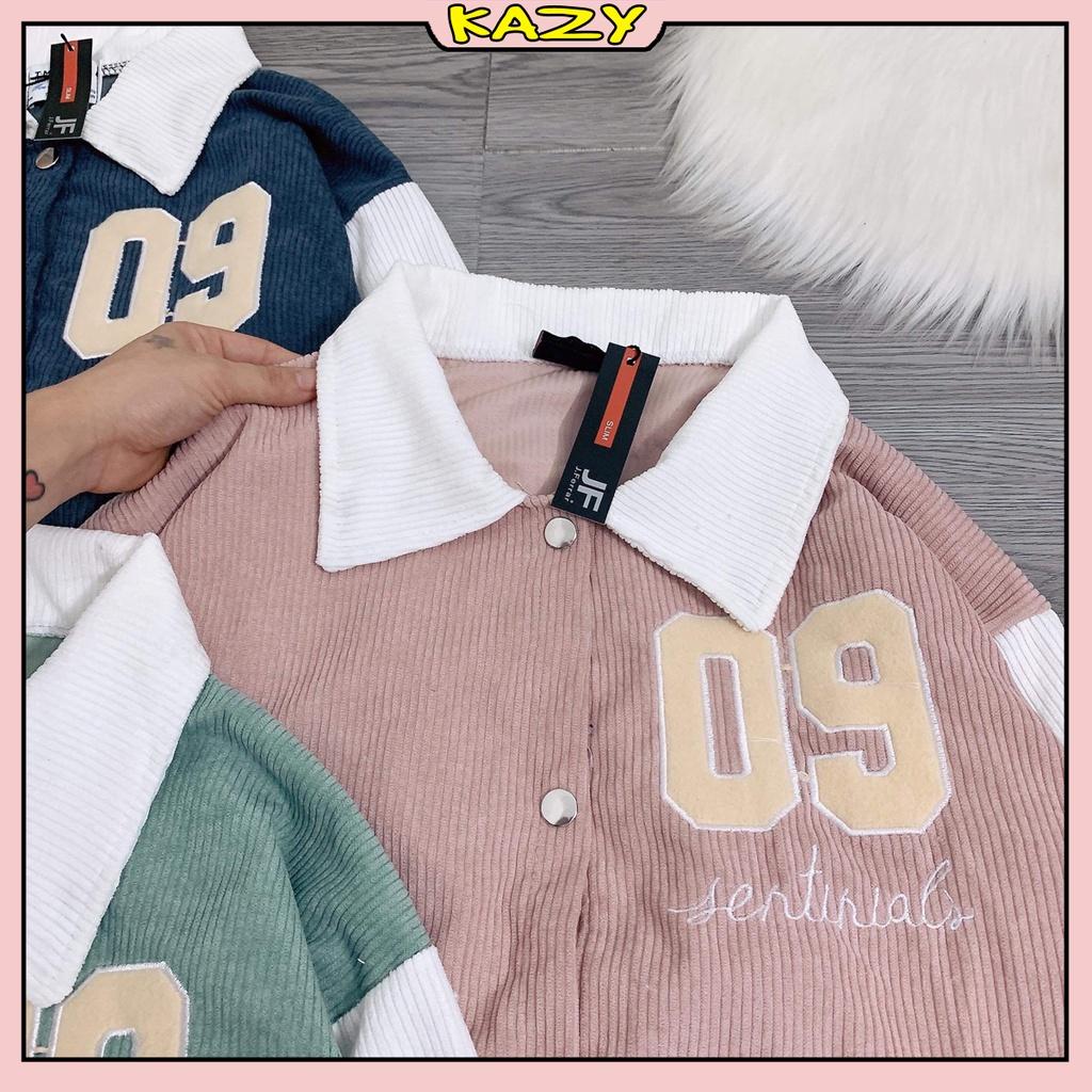 Áo khoác Bomber nữ cổ bể thêu 09 phối tay trắng KAZY STUDIOS A011
