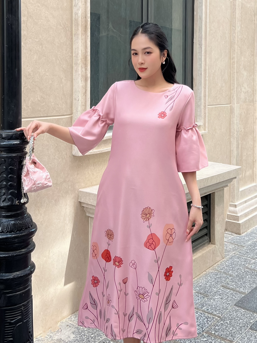 [HCM] Đầm dáng suông tay bèo in hoa 3D cho nữ thanh lịch MS109 -  KHÁNH LINH STYLE