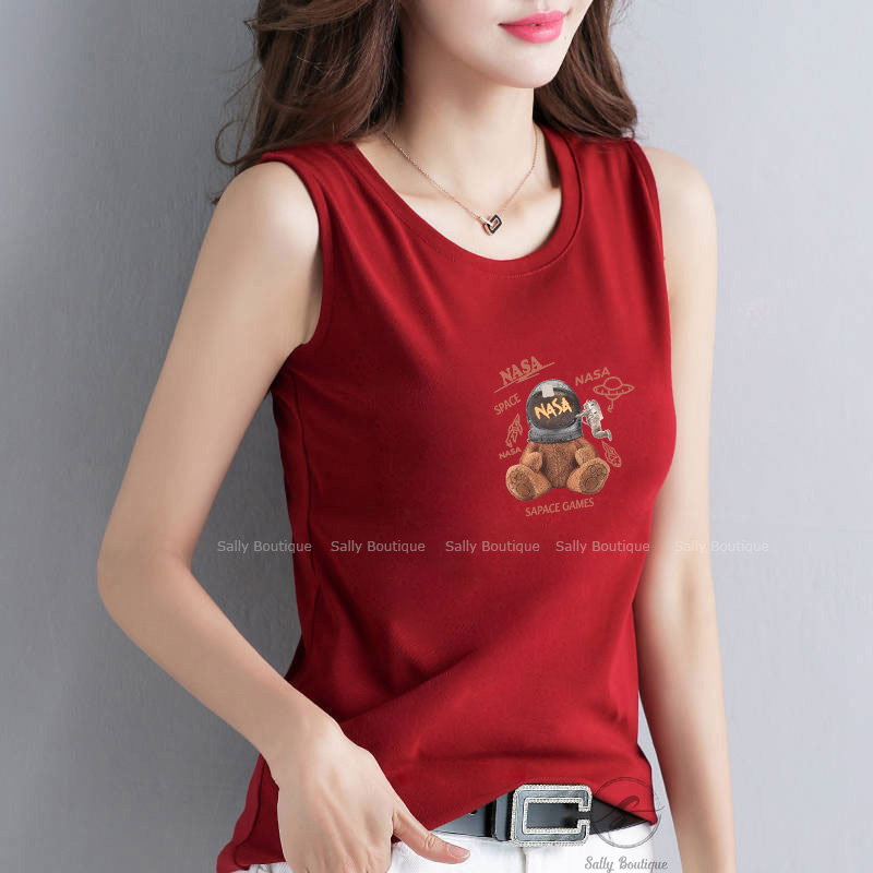 Áo Sát Nách Nữ Bản To Gấu Nasa, Thun Cotton 100% Co Giãn 4 Chiều, Vải Dày, Thấm Hút Mồ Hôi, Mềm Mịn Mặc Mát - SN136