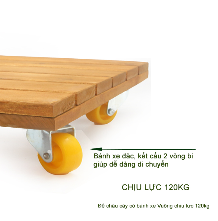 Bộ 2 Đế lót chậu cây-Đế đôn chậu cây-Có bánh xe Vuông Greenhome chịu lưc 120kg R30xC8cm-TẶNG HAI GÓI DƯỠNG HOA TƯƠI LÂU