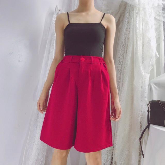 Quần short ống rộng CRQ023 nam - nữ cạp cao lưng thun màu đen
