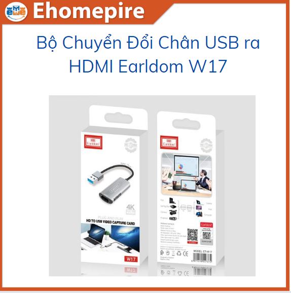 Bộ Chuyển Đổi Chân USB  ra HDMI Earldom W17- Hàng chính hãng