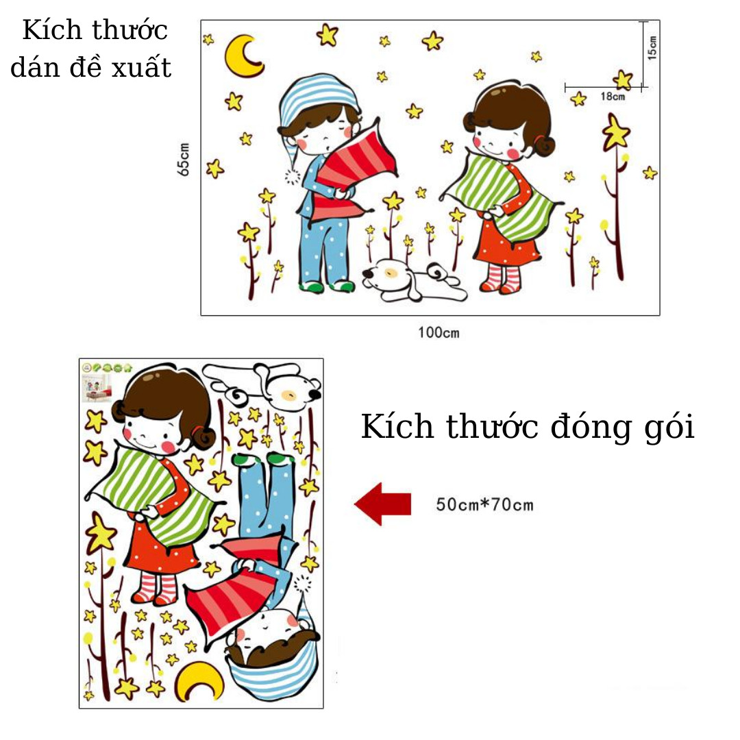 Decal Dán Tường Hình Bé Ôm Gối- Trang Trí Decor Phòng Ngủ - Trang Trí Dán Tường Phòng Khách