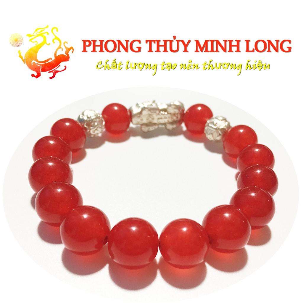 Vòng tay đá Mã Não Đỏ chất lượng 3A mix tỳ hưu và 2 hạt kim tiền bạc hợp mệnh Hỏa và Thổ