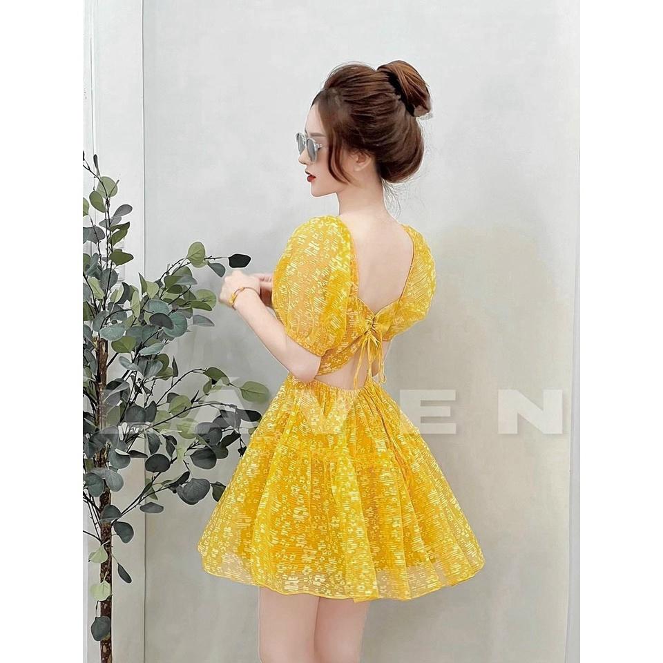 Đầm váy nữ ren hoa dáng xòe cổ vuông họa tiết tôn dáng trẻ trung siêu xinh bkfrre