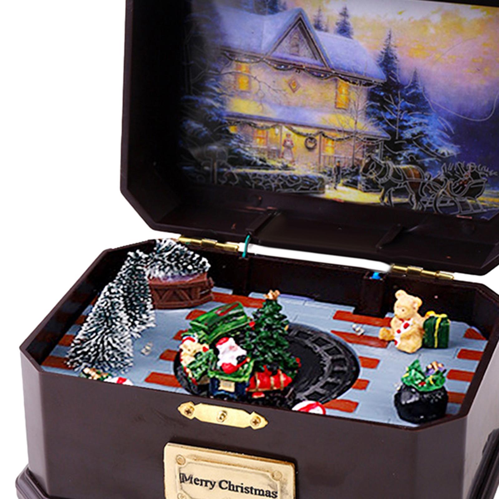 Xmas Music Box Decor Christmas Retro Creative Glow Tabletop Luminous Musical Box for Home Decoration Holiday Party