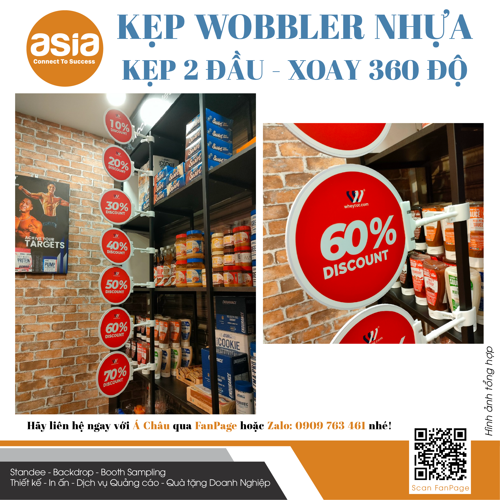 Kẹp wobbler 2 đầu thẳng, xoay 360 độ, Giao màu ngẫu nhiên