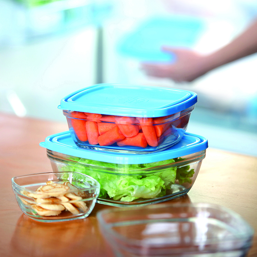 Hộp thực phẩm D9023A Duralex - Freshbox Nắp Xanh Blue 2000ml Thủy tinh cường lực cao cấp Pháp